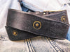 Handmade Black Leather Motorcycle Belt with Gold Stamped Gear and Rivet Accents - Ideal for Bikers and Motorcycle Enthusiasts