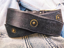 Black Leather Belt with Gold Gear for Motorcycle Enthusiasts