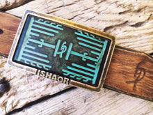 Ishaor Rectangle Buckle with Turquoise Leather Embossing Heat Sink Cooler and Brown Wash Upgrade for Any Belt