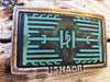 Ishaor Turquoise Leather Rectangle Buckle with Heat Sink Cooler and Brown Wash Upgrade for Any Belt