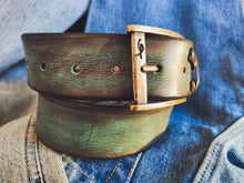 Vintage Turquoise Leather Belt for Men - Unique Weathered Style Gift