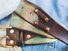 Vintage Turquoise Leather Belt for Men - Unique Weathered Style Gift