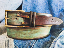 Vintage Turquoise Leather Belt for Men - Unique Weathered Style Gift