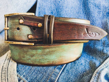 Vintage Turquoise Leather Belt for Men - Unique Weathered Style Gift