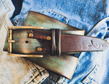 Vintage Turquoise Leather Belt for Men - Unique Weathered Style Gift