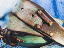 Vintage Turquoise Leather Belt for Men - Unique Weathered Style Gift