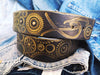 Dark Brown Mens Belt Embossed with Motorcycle Gears - Original Design a Stunning Gift for Bikers with Personalized Option