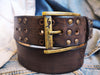 Vintage Brown Leather Belt with HIFI Embossing Rivets and Personalized Gift Option