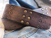 Vintage Brown Leather Belt with HIFI Embossing Rivets and Personalized Gift Option