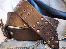 Vintage Brown Leather Belt with HIFI Embossing Rivets and Personalized Gift Option