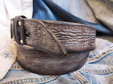 Brown Leather Belt  Handmade Gray Wash  Silver Buckle  Unique Original Design  Casual Outfit  X-Mas Gift