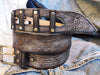 Brown Leather Belt Handmade Gray Wash Silver Buckle Unique Original Design Casual Outfit X-Mas Gift