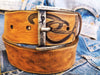 Western Style Brown Leather Belt with Tribal Ishaor Logo and Vintage Finish - Rodeo Fashion