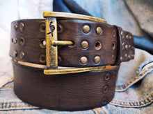 Vintage Brown Leather Belt with HIFI Embossing Rivets and Personalized Gift Option