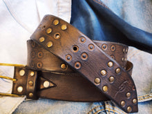 Vintage Brown Leather Belt with HIFI Embossing Rivets and Personalized Gift Option