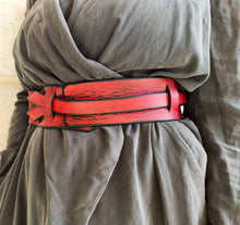 Stylish Red Leather Waist Belt with Black Trim - Versatile Fashion Accessory for Dress Jackets and Oversized Clothes