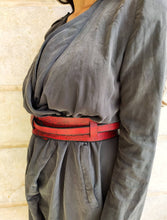 Stylish Red Leather Waist Belt with Black Trim - Versatile Fashion Accessory for Dress Jackets and Oversized Clothes