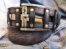 A brown leather belt with gray wash and silver buckle ,unique and original design made by hand perfect color for casual outfit X-Mas gift