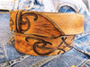 Western Style Brown Leather Belt with Tribal Ishaor Logo and Vintage Finish - Rodeo Fashion