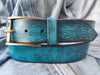 Vintage leather Belt - Turquoise color with Blue and Black Wash