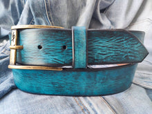 Blue Leather Mens Belt - Handcrafted Gift for Father - Wide 42cm - Stylish Durable and Customized - Shades of Blue - Handmade Accessory