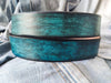 Vintage leather Belt - Turquoise color with Blue and Black Wash