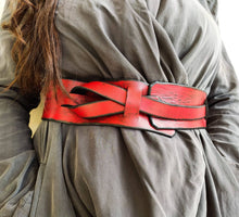 Red Leather Waist Belt with Black Trim - Stylish and Versatile Accessory for Dresses Jackets and Oversized Clothing