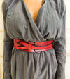 Stylish Red Leather Waist Belt with Black Trim - Versatile Fashion Accessory for Dress Jackets and Oversized Clothes