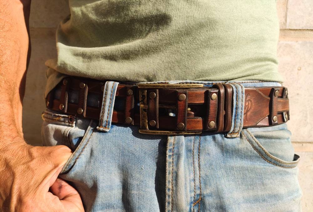 Handcrafted Leather Belt for Men by Ishaor - Designer Artisan Vintage Style Perfect Christmas Gift