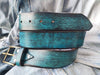 Vintage leather Belt - Turquoise color with Blue and Black Wash