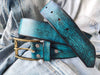 Vintage leather Belt - Turquoise color with Blue and Black Wash