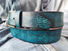 Vintage leather Belt - Turquoise color with Blue and Black Wash