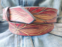 Women's Leather Belt Women's Belt Leather Women's Belt Carved Flower Pattern Belt Tooled Leather Belt Boho Belt yellow Belt Women's Gift