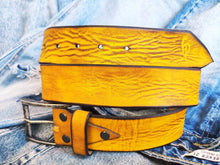 Yellow Leather Belt for Jeans Personalized Gift with Name