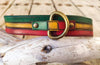 Rasta Dog Collar Rastafarian Dog Collar with Red Yellow Green Stripes and Brown wash, Bob Marley Jamaican leather dog collar with name