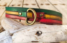 Rasta Dog Collar Rastafarian Dog Collar with Red Yellow Green Stripes and Brown wash, Bob Marley Jamaican leather dog  collar with name