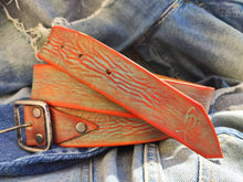 Handmade Turquoise Orange Leather Belt Men's Unique Gift