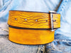 Personalized Yellow Leather Belt with Brown Wash - Perfect for Jeans - Add a Name for a Unique Gift