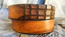 Brown leather belt without buckle and unique design with alligator texture ,brown belt made by hand perfect personalized gift for him