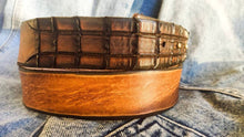 Brown leather belt without buckle and unique design with alligator texture ,brown belt made by hand perfect personalized gift for him