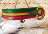 Rasta Dog Collar Rastafarian Dog Collar with Red Yellow Green Stripes and Brown wash, Bob Marley Jamaican leather dog collar with name