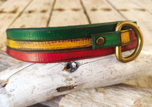 Rasta Dog Collar Rastafarian Dog Collar with Red Yellow Green Stripes and Brown wash, Bob Marley Jamaican leather dog  collar with name