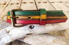 Rasta Dog Collar Rastafarian Dog Collar with Red Yellow Green Stripes and Brown wash, Bob Marley Jamaican leather dog  collar with name