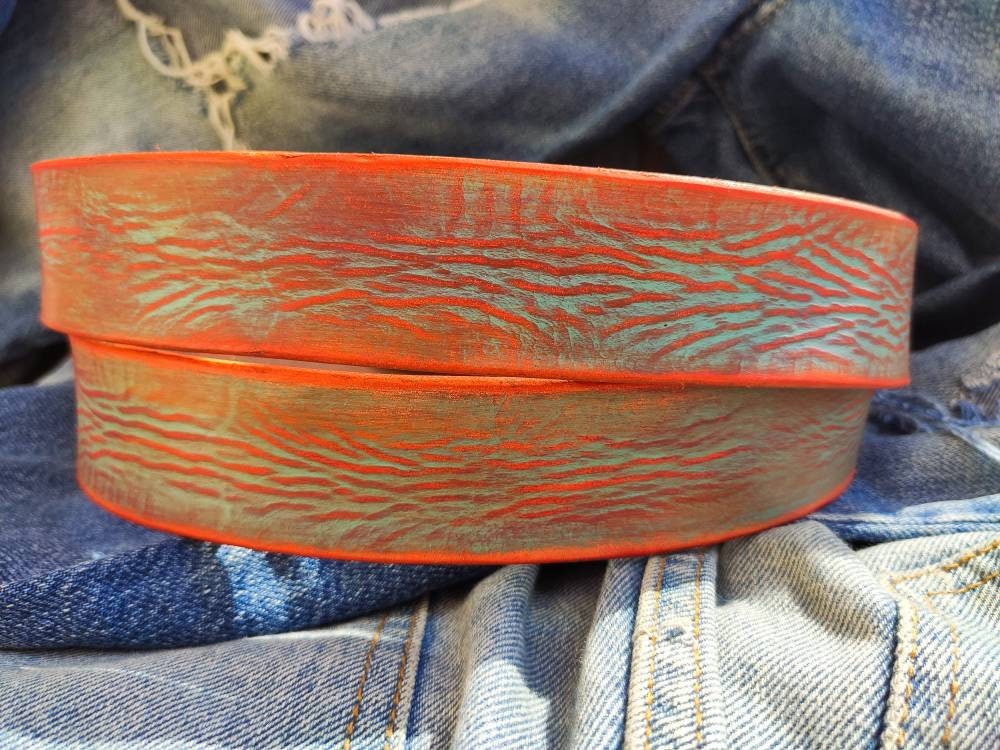 Handmade Turquoise Orange Leather Belt Men's Unique Gift