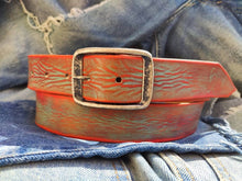 Handmade Turquoise Orange Leather Belt Men's Unique Gift