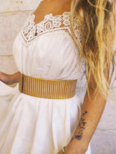 White and Gold Leather Bridal Belt - Handcrafted Wedding Dress Belt for Your Big Day