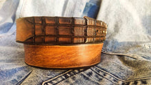 Brown leather belt without buckle and unique design with alligator texture ,brown belt made by hand perfect personalized gift for him