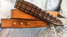 Brown leather belt without buckle and unique design with alligator texture ,brown belt made by hand perfect personalized gift for him