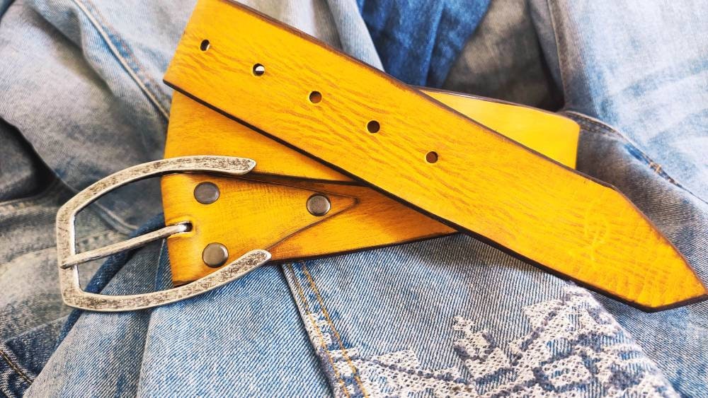 Men's Leather Belt, Yellow Belt, Belt For Jeans, Custom Leather belt, Genuine Leather, Leather Belt, Men's Belt, Belt for Him, Ishaor