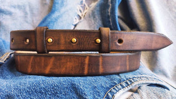 Vintage Leather Belt - Handmade Personalized Gift for Him - No Buckle Design - Narrow and Durable - Jeans and Black Options